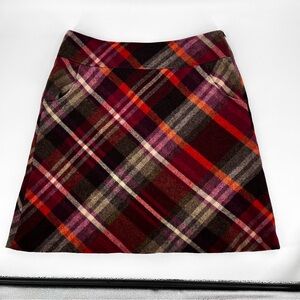 TALBOTS Plus Size Wool Knee Length Burgundy Tartan Plaid A Line Skirt Y2K